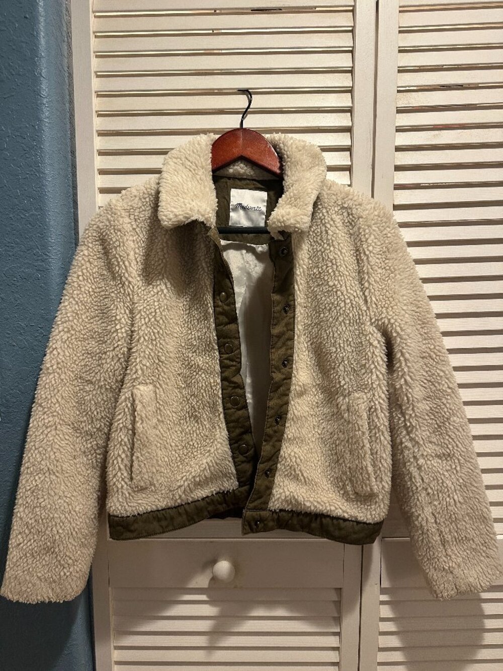 Madewell Portland Sherpa Jacket S Cream Olive Teddy Fleece Cropped AD572